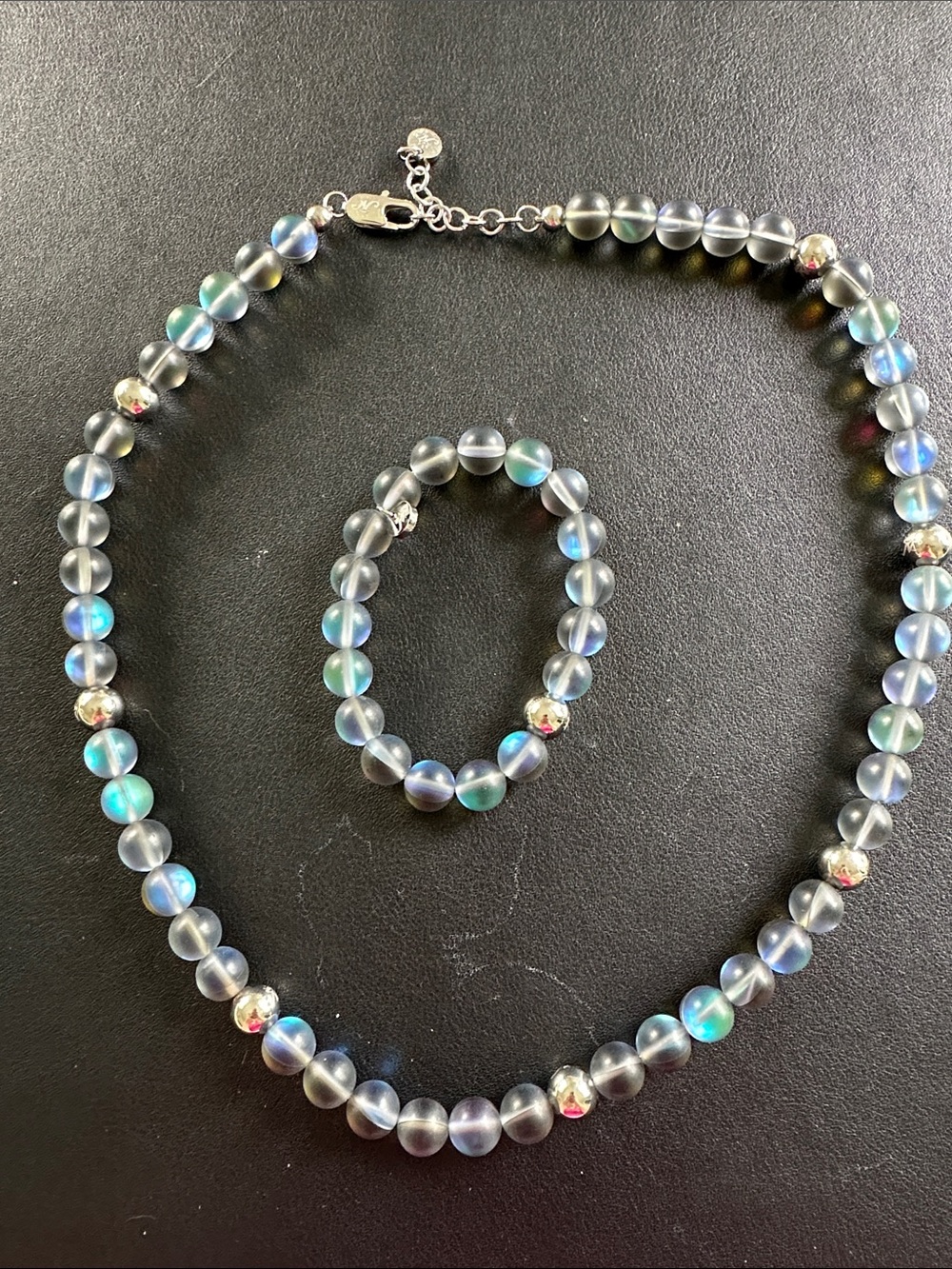 Nogu Grey | Silver | Mermaid Glass Statement Necklace/Bracelet SET